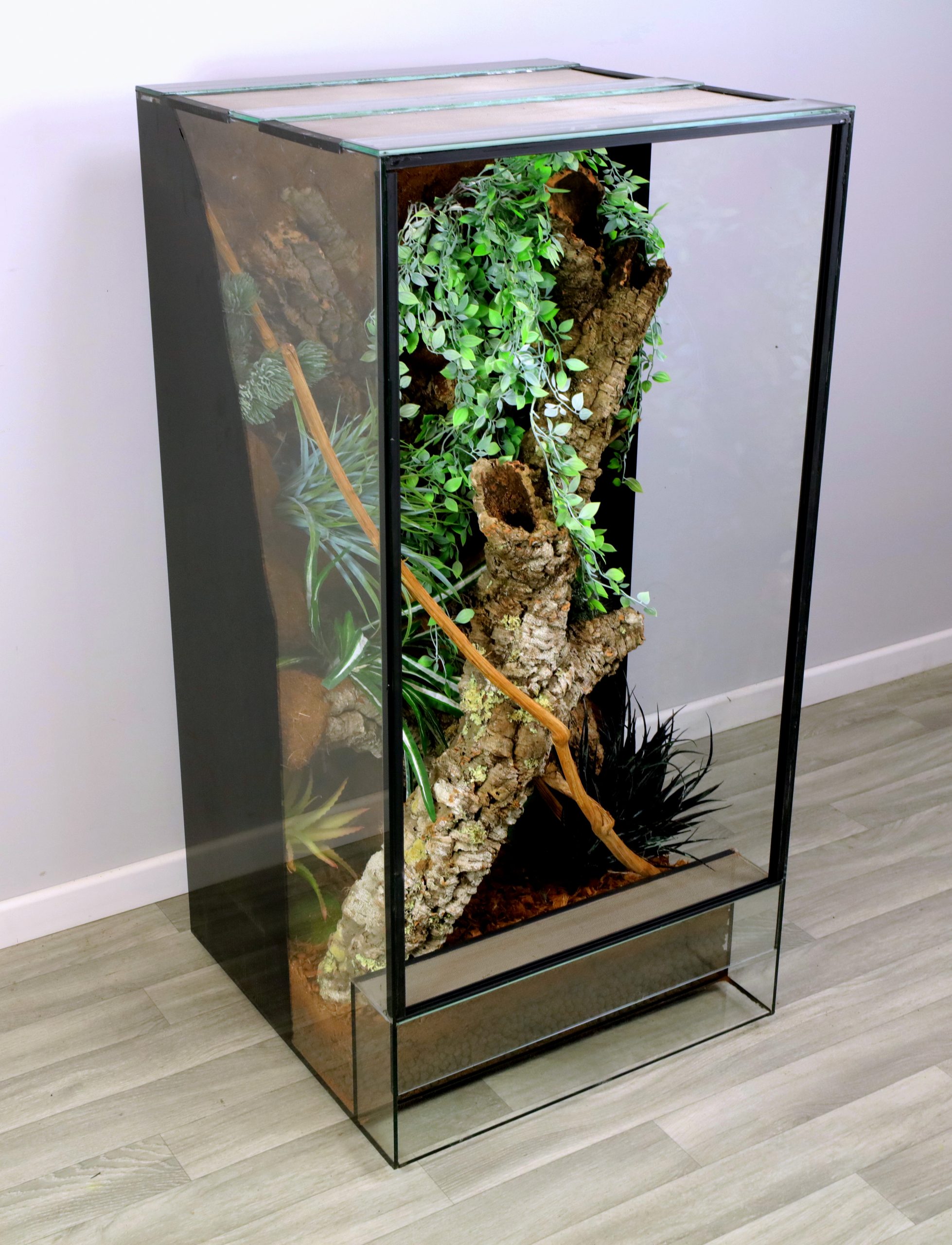 Extra large Glass Terrarium, vivarium with decorations 60 x 60 x 120 cm